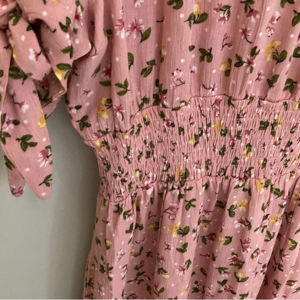 Reborn J Women’s Pink Floral Tie Sleeve Plus Midi Dress, Plus Size 3X Summer - Picture 9 of 10